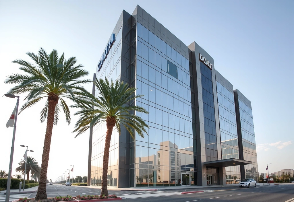 Modern office building facade in Dubai, illustrating the company's physical location.