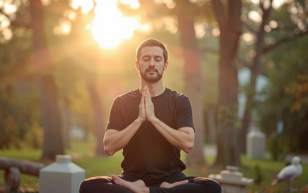 A person practicing meditation or deep breathing in a serene environment, symbolizing mental well-being and stress reduction for immune health.